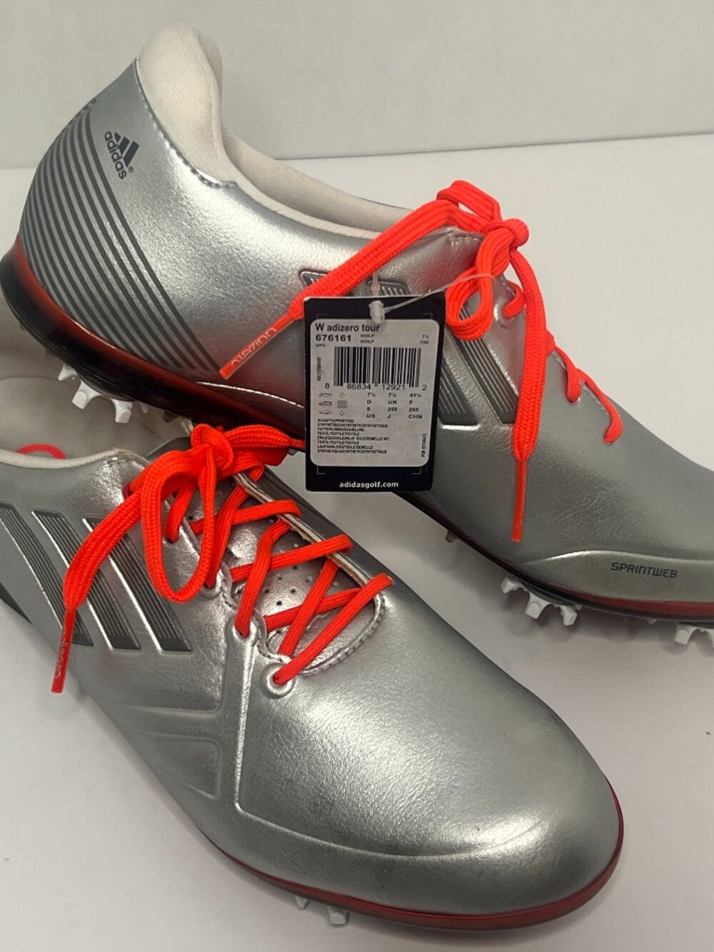 Adidas Adizero Tour Golf Shoes Women's Size 9 Silver Red Spiked Cleats NWT